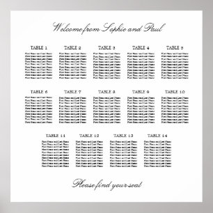14 Bord Elegant Minimalistisk Placeringsplan Poster
