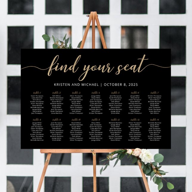14 Bord Hitta din plats Svart sittplatsschema Plan Poster (Skapare uppladdad)