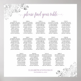 14 Bord Lacy Bröllop Seating Chart White Lavender Poster
