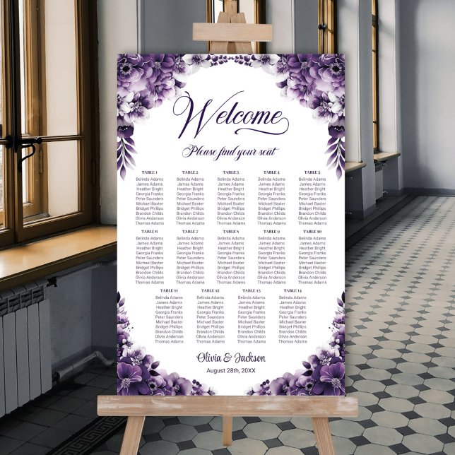 14 Bord Lila Blommig Bröllopsplatskarta Poster (Skapare uppladdad)