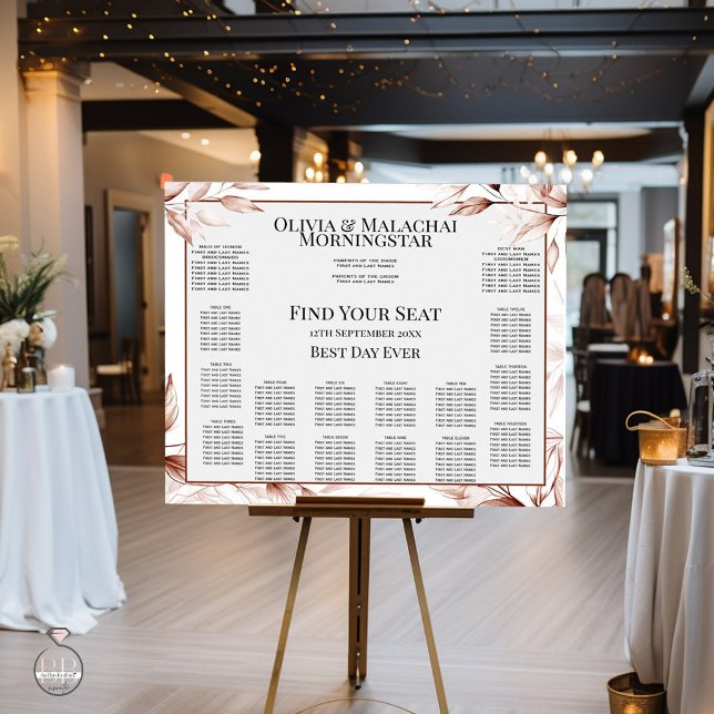 14 Bord Modern Terracotta Sketched Leafy Seating Poster (Skapare uppladdad)