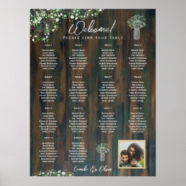 14 Bord Rustic Wood Gypsophila SEATING CHART Foam Poster