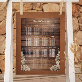 14 Bord Rustic Wood & Snöre Bröllop Seatschdiagram Poster