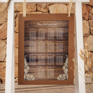 14 Bord Rustic Wood & Snöre Bröllop Seatschdiagram Poster