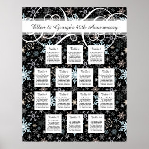 14 Bord Vinterbröllop Snowflake Sittplatsdiagram Poster