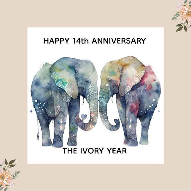 14:e års bröllopsdagskort elefant kort (Skapare uppladdad)