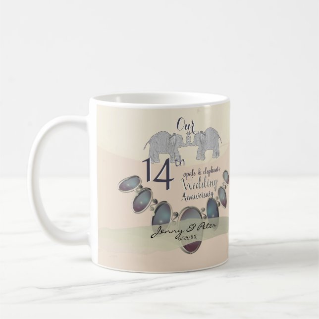 14:e årsdagen av Bröllop-jubileumsvalar och elefan Kaffemugg (Vänster)