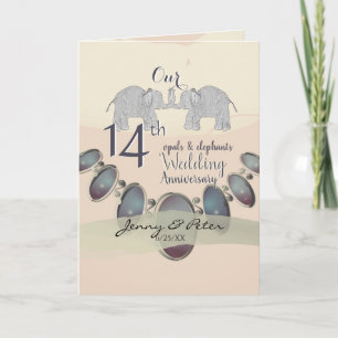 14:e Bröllop Anniversay Elephants & Opals Blank C Kort