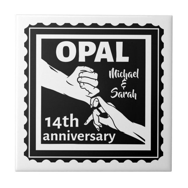 14:e bröllop-årsdagen Opal traditionell Kakelplatta (Framsidan)