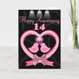 14:e Bröllop-årsdagen Rosa Heart Love birds Kort