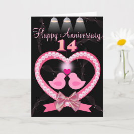 14:e Bröllop-årsdagen Rosa Heart Love birds Kort