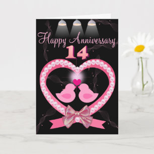 14:e Bröllop-årsdagen Rosa Heart Love birds Kort