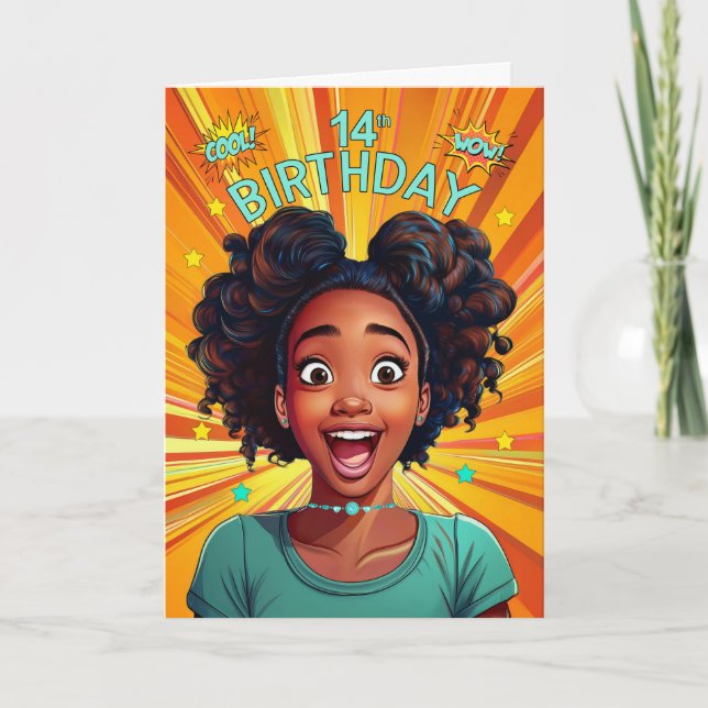 14:e födelsedag Afrikas amerikanska flickpop Art S Kort (Framsida)