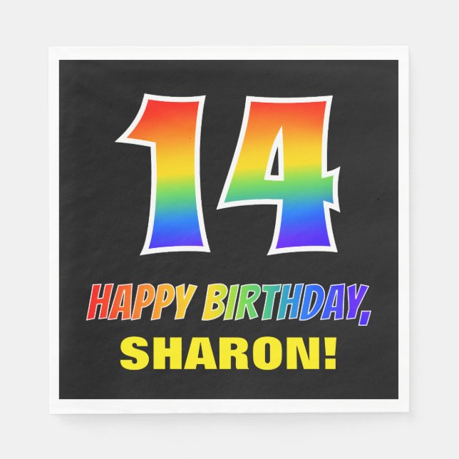 14:e födelsedag: fetstil, Roligt, enkel, regnbåge  Pappersservett (Framsidan)