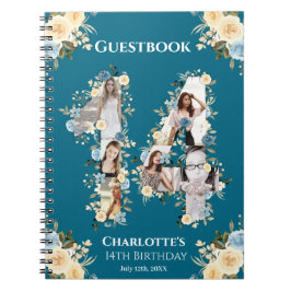 14:e födelsedag Fotokollage Gult Flower Teal Anteckningsbok