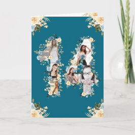 14:e födelsedag Fotokollage Gult Flower Teal Kort