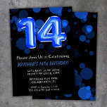 14:e födelsedag: Kids Blue Boy Party Inbjudningar<br><div class="desc">14:e födelsedag: Barn blå party 14:e födelsedagsfest inbjudan för en 14-årig pojke med modernt skript och roligt blå folie ballonger.</div>