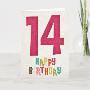 14:e födelsedag med Grattis på födelsedagen-kort Kort