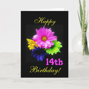 14:e födelsedag Neon daisy Kort