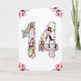 14:e födelsedag Photo Collage Girl Flower White Ro Kort