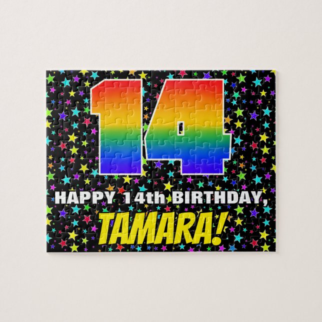 14:e födelsedag - Roligt, färgstark stjärna Fält M Pussel (Horisontell)