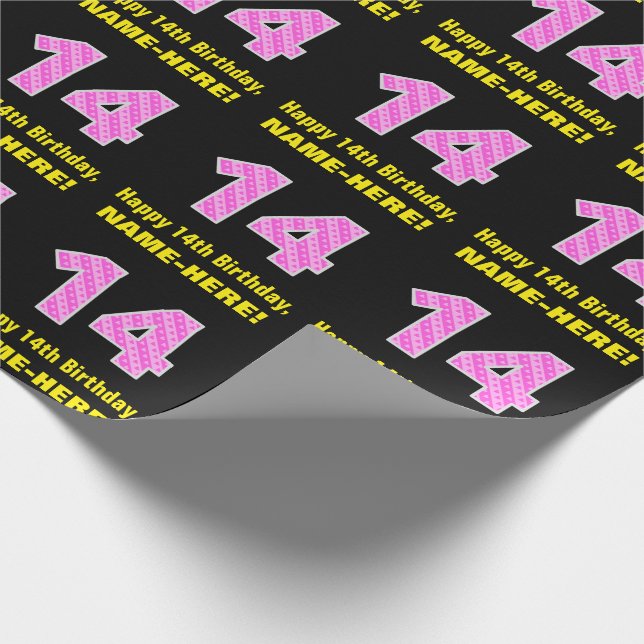 14:e födelsedag: Rosa Rand och hjärtan 14 + Namn Presentpapper (Hörn)