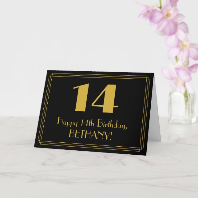 14:e födelsedagen: Art Deco Inspired Titta "14" +  Kort (Orkide)