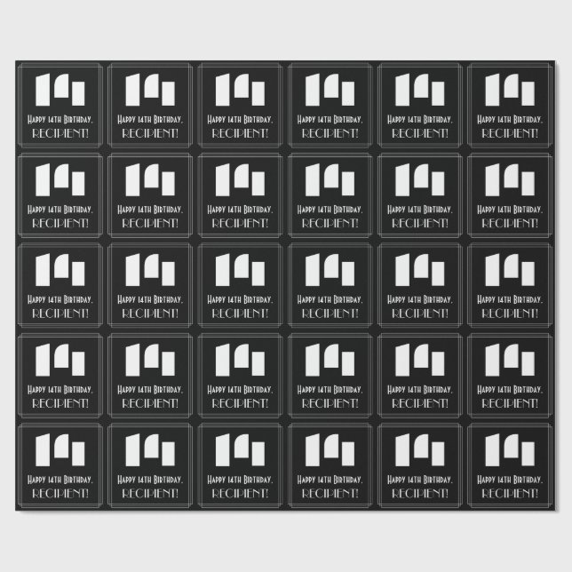 14:e födelsedagen: Art Deco Inspired Titta "14" oc Presentpapper (Platt)