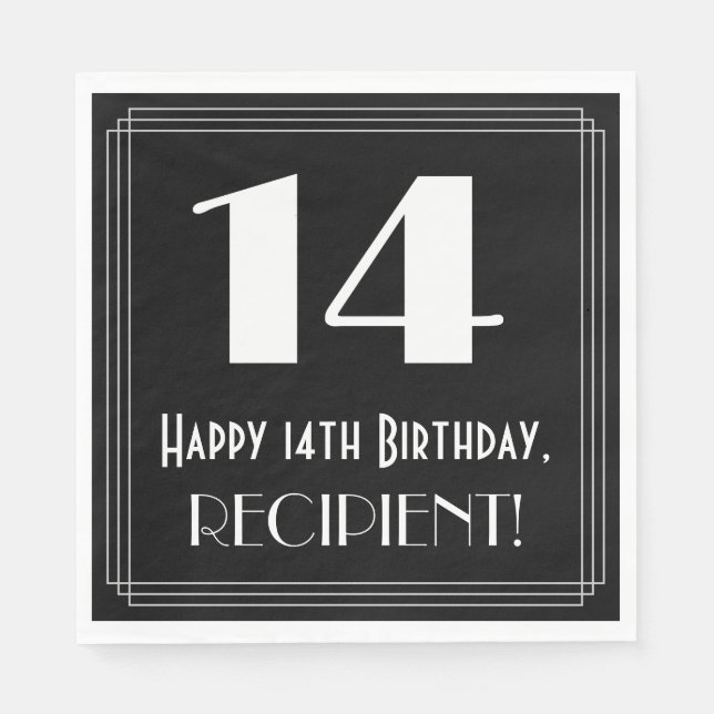 14:e födelsedagen ~ Art Deco Inspired Titta "14",  Pappersservett (Framsidan)