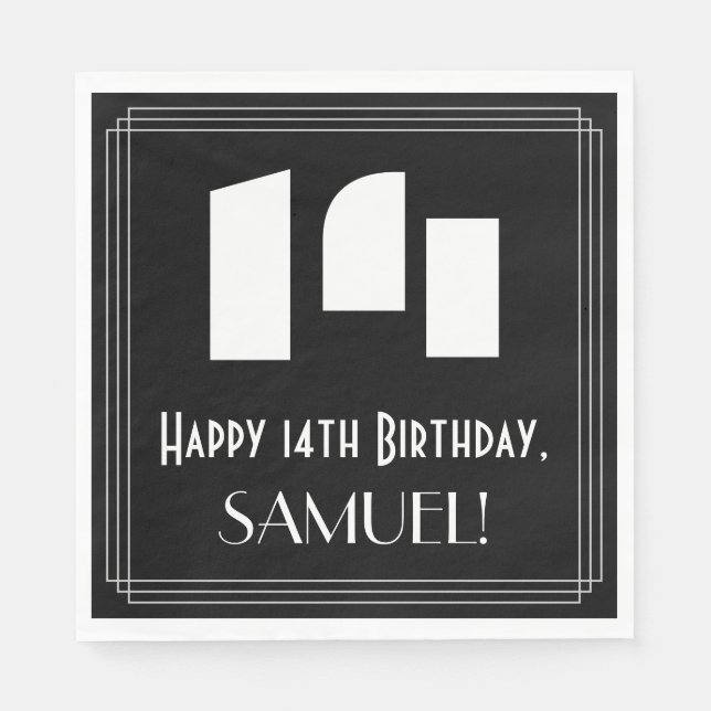 14:e födelsedagen: Art Deco Inspired Titta "14" +  Pappersservett (Framsidan)