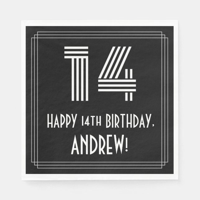 14:e födelsedagen: Art Deco Inspired Titta "14" +  Pappersservett (Framsidan)