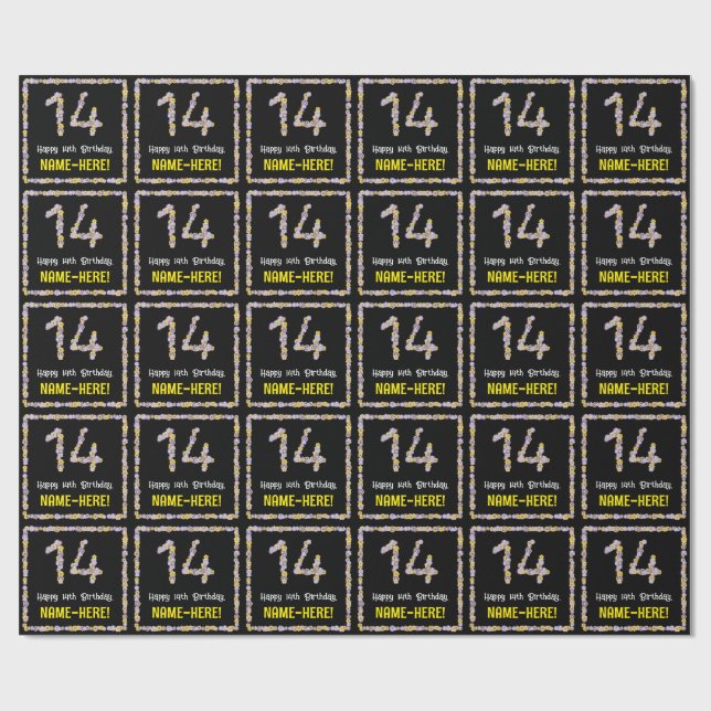 14:e födelsedagen: Blommigt Flowers Number, eget n Presentpapper (Platt)