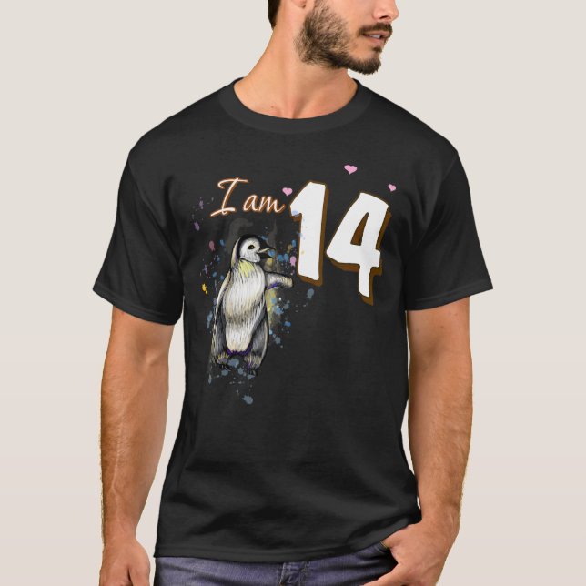 14:e födelsedagen Cute Penguin Fläkt T Shirt (Framsida)