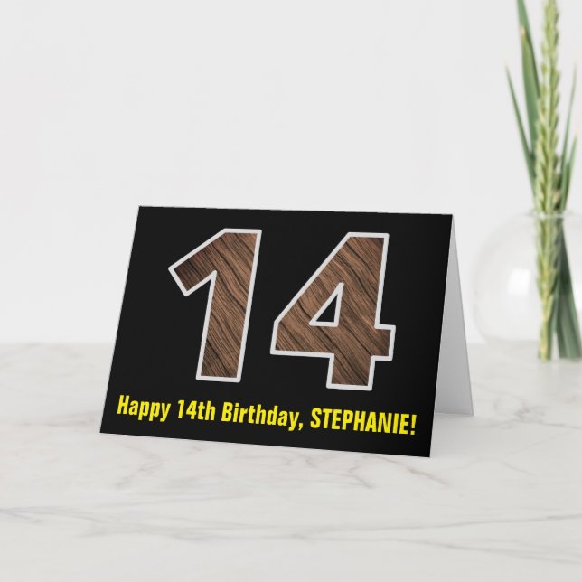 14:e födelsedagen: Namn + Faux Wood Grain Mönster  Kort (Framsida)
