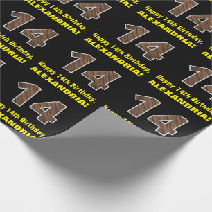 14:e födelsedagen: Namn & Faux Wood Grain Mönster  Presentpapper