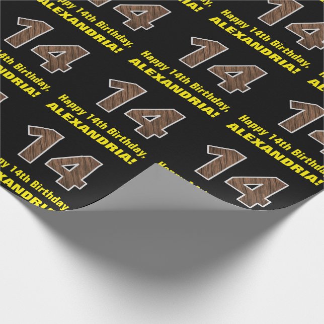 14:e födelsedagen: Namn & Faux Wood Grain Mönster  Presentpapper (Hörn)