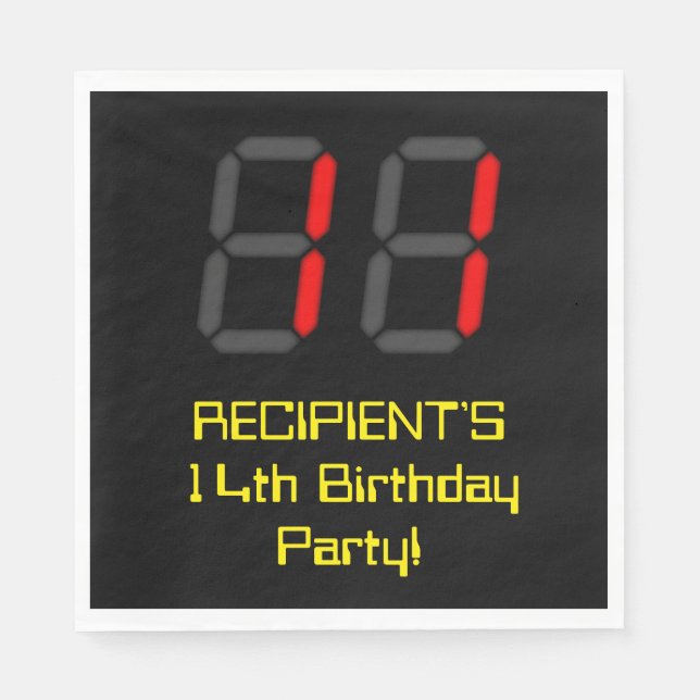 14:e födelsedagen: Red Digital Clock Stil "14" + N Pappersservett (Framsidan)