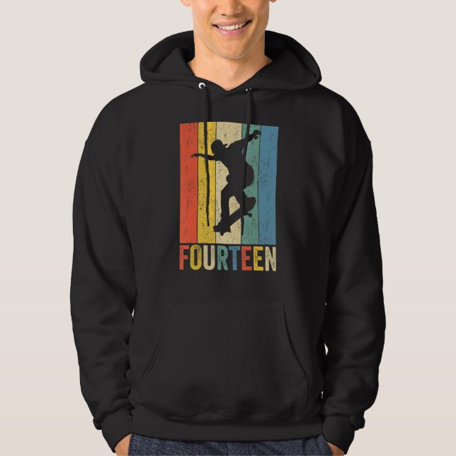 14:e födelsedagen Retro Skateboard Skater Boys Kid Hoodie (Framsida)