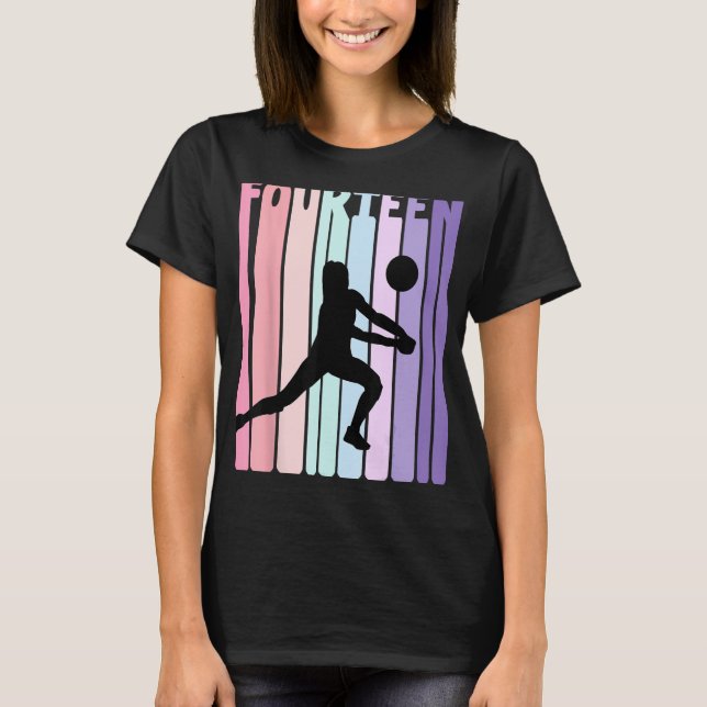 14:e födelsedagen: Retro Volleyball Girl Player 14 T Shirt (Framsida)