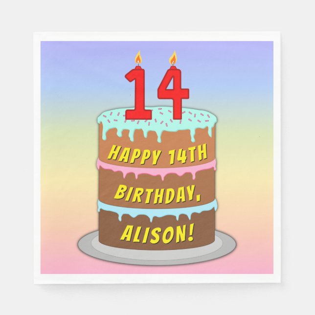 14:e födelsedagen: Roligt Cake and Candles + Custo Pappersservett (Framsidan)