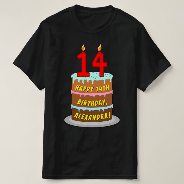 14:e födelsedagen - Roligt Cake & Candles, med ege T Shirt (Design framsida)