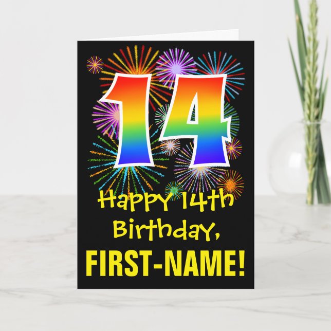 14:e födelsedagen: Roligt Fireworks Mönster + Rain Kort (Framsida)