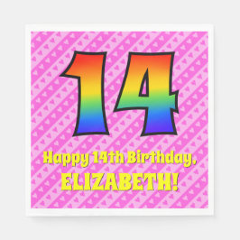 14:e födelsedagen: Rosa Rand & Hearts, regnbåge nr Pappersservett