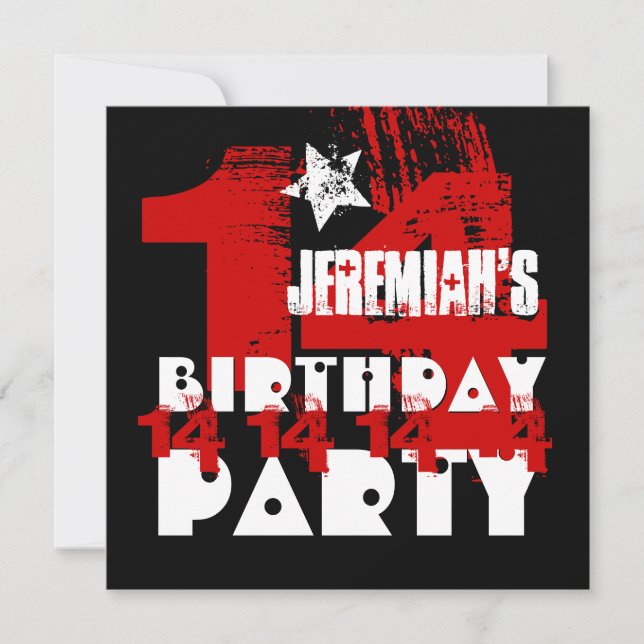 14:e Födelsedagsfesten Grunge RED och BLACK Z14A1 Inbjudningar (Framsida)