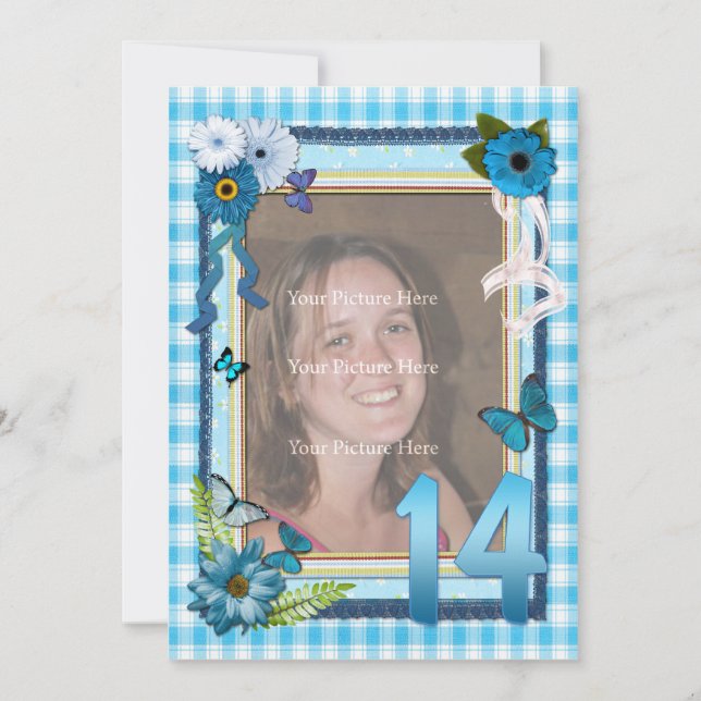 14:e fotot födelsedagsfest inbjudan (Framsida)