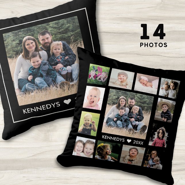 14 Familjefoto Collage Skapa Ditt Eget Svart Kudde (Skapare uppladdad)