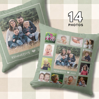 14 Family Photo Collage Create Your Own Sage Green Kudde