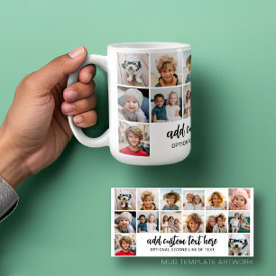 14 Foto Collage Grid - 2 textrutor - svart vitt Kaffemugg