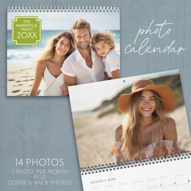 14 Foto Heltäckande - Modern Minimalistisk Design Kalender (Custom Photo Calendar - Add 14 Photos for a memorable gift)