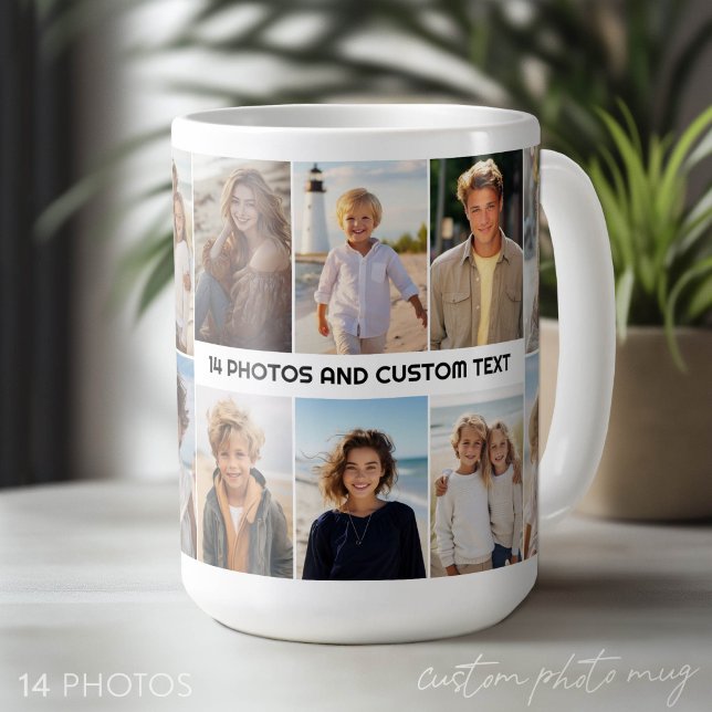 14 Fotocollage Grid - minimal modern Mitten Text Kaffemugg (Custom Photo Mug - Makes a Great Gift)